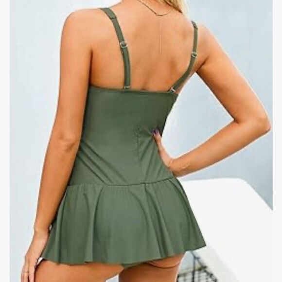 NWOT Womens Vintage Ruched Padded Tummy Control One Piece Swimsuits Swimdress XL - Picture 3 of 14